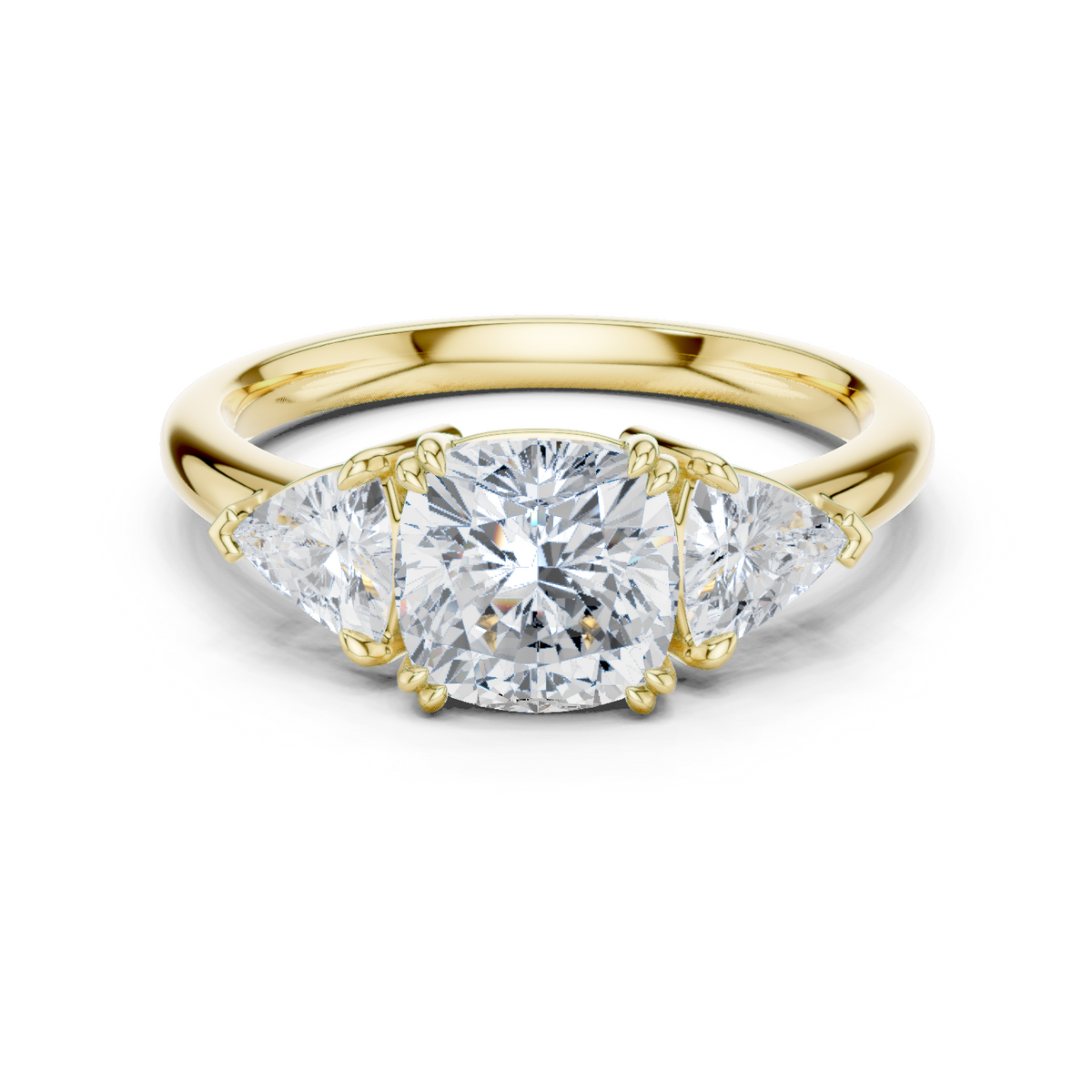 14K Solid Gold Lab Diamond Three-Stone Ring, Yellow Gold