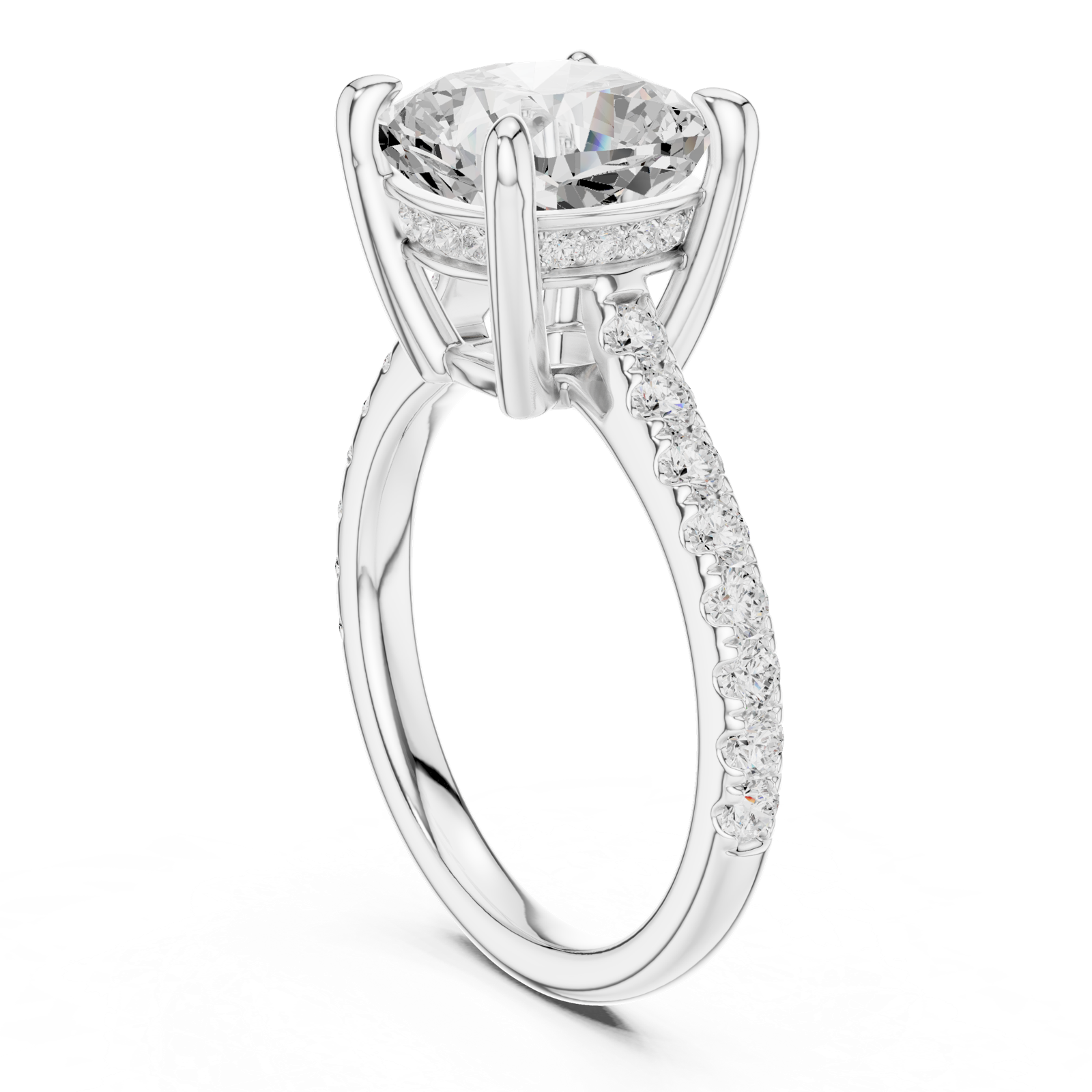 Gold Ring, Cushion center stone, White Gold, view 1
