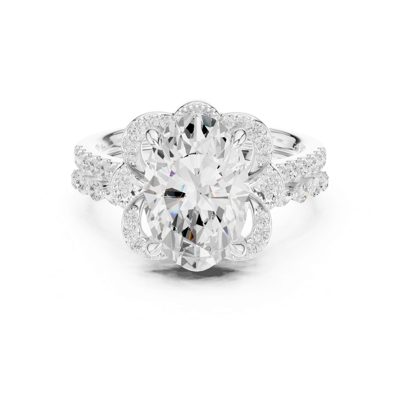 Gold Ring DDLR-442, Oval center stone, White Gold, view 4