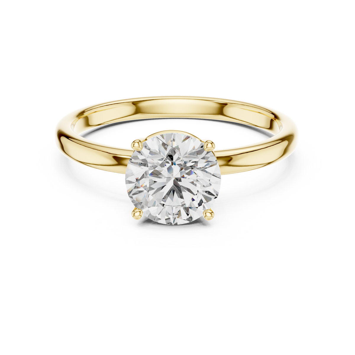 14K Solid Gold Lab Diamond Solitaire Ring, Yellow Gold