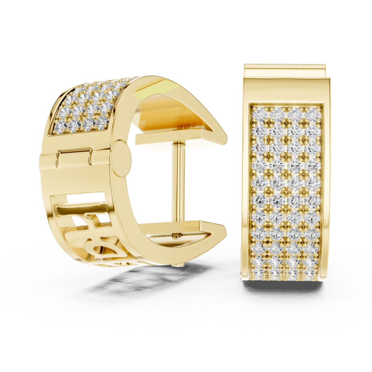 14K Solid Gold Lab Diamond Huggie Earrings, Yellow Gold, view 1