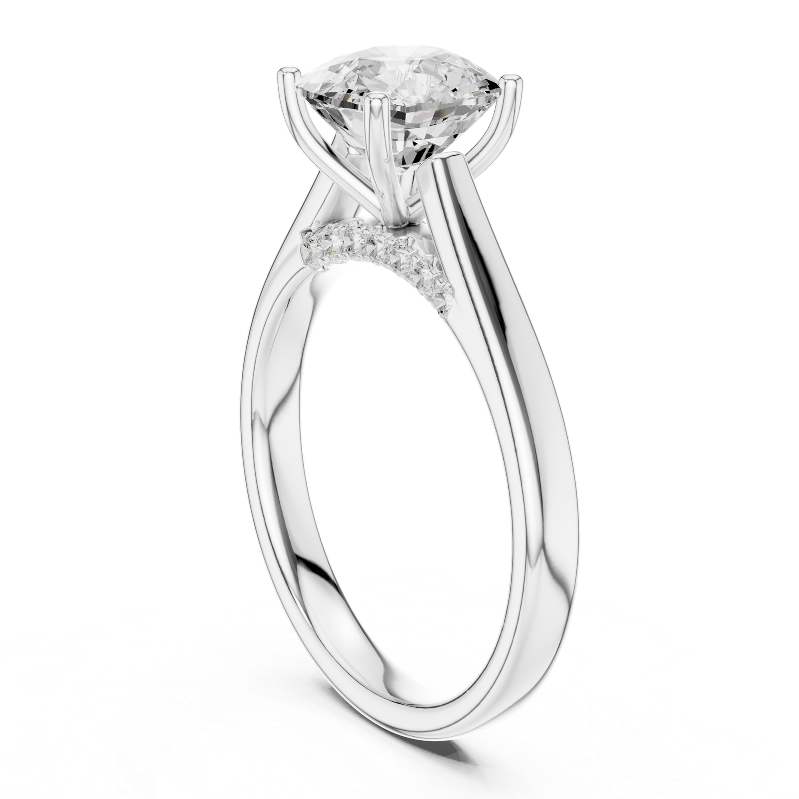 Gold Jewelry, Cushion center stone, White Gold, view 1