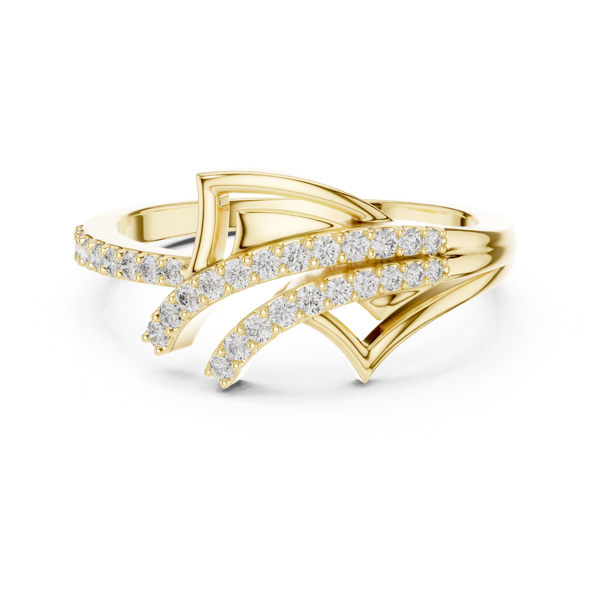14K Solid Gold Lab Diamond Crossover Ring, Yellow Gold