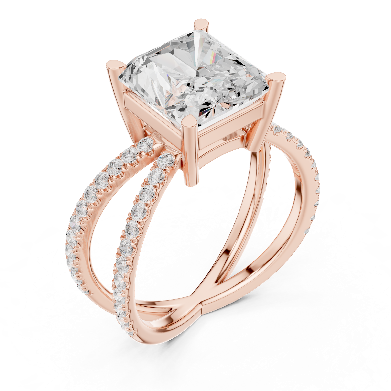 Gold Jewelry L36-25, Radiant center stone, Rose Gold, view 2