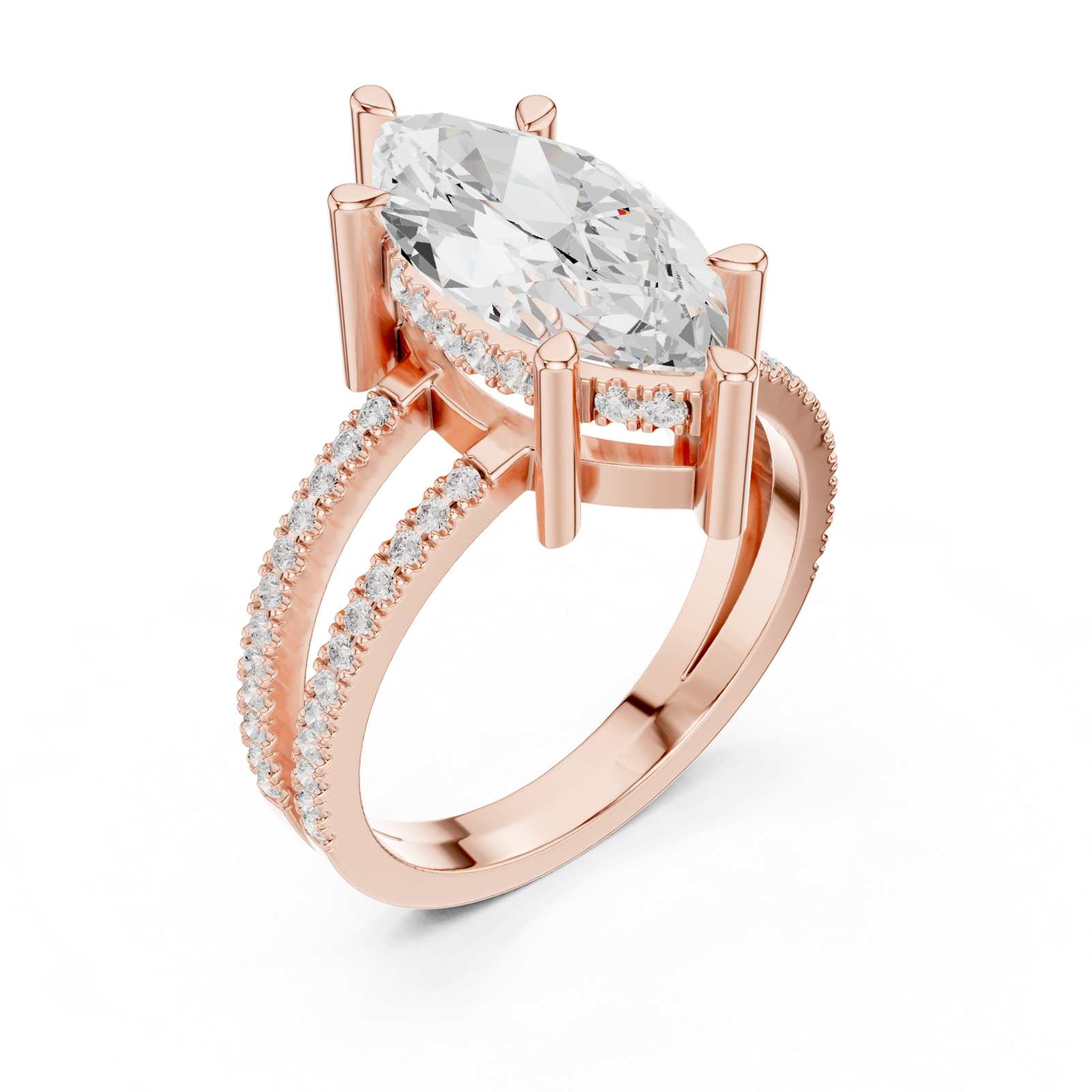 Gold Jewelry L36-13, Marquise center stone, Rose Gold, view 2