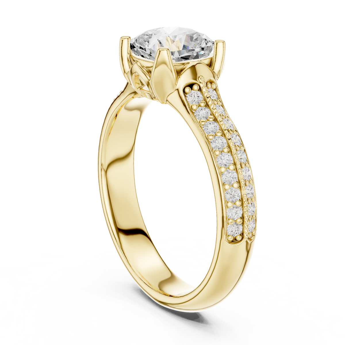 14K Solid Gold Lab Diamond Solitaire Ring, Yellow Gold, view 1