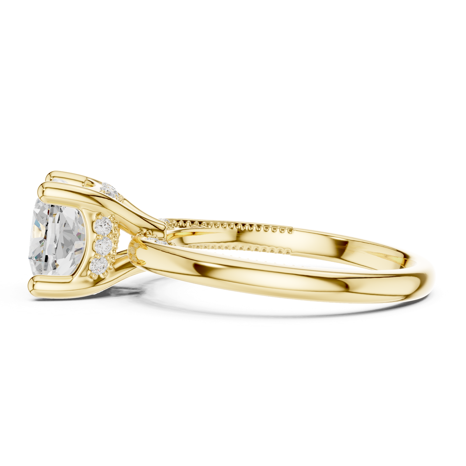 Gold Ring, Cushion center stone, Yellow Gold, view 3