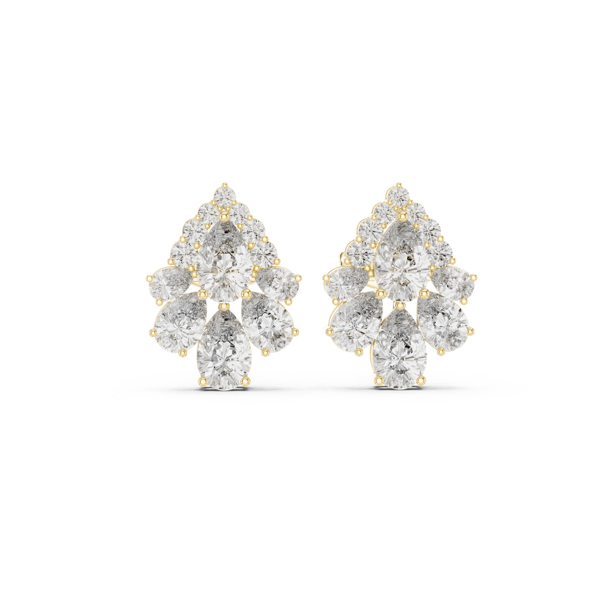 14K Solid Gold Lab Diamond Cluster Earrings, Yellow Gold