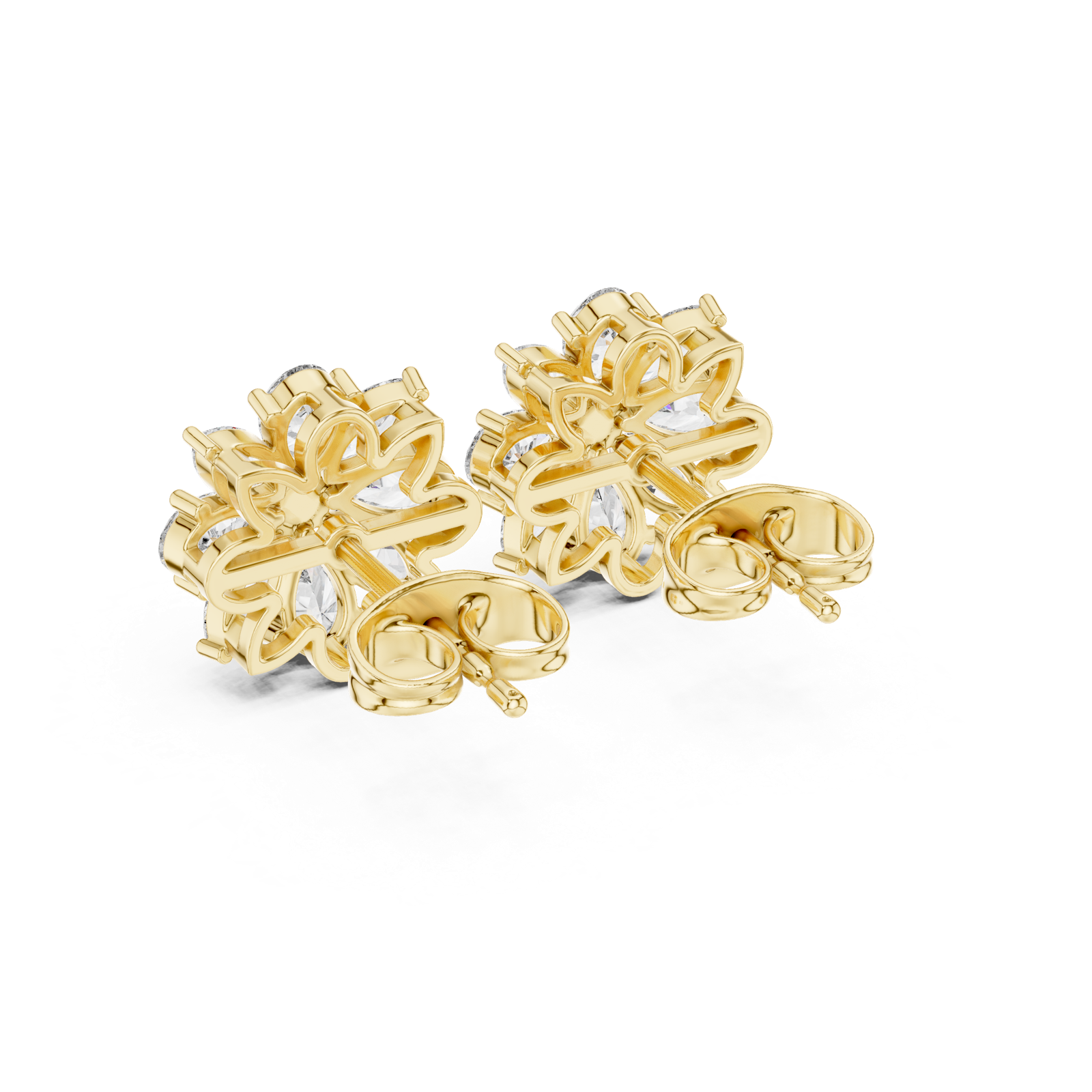 14K Solid Gold Lab Diamond Flower Cluster Earrings, Yellow Gold, view 3