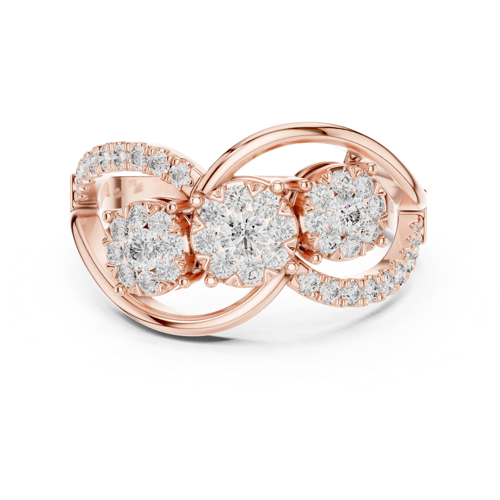 14K Solid Gold Lab Diamond Infinity Cluster Ring, Rose Gold