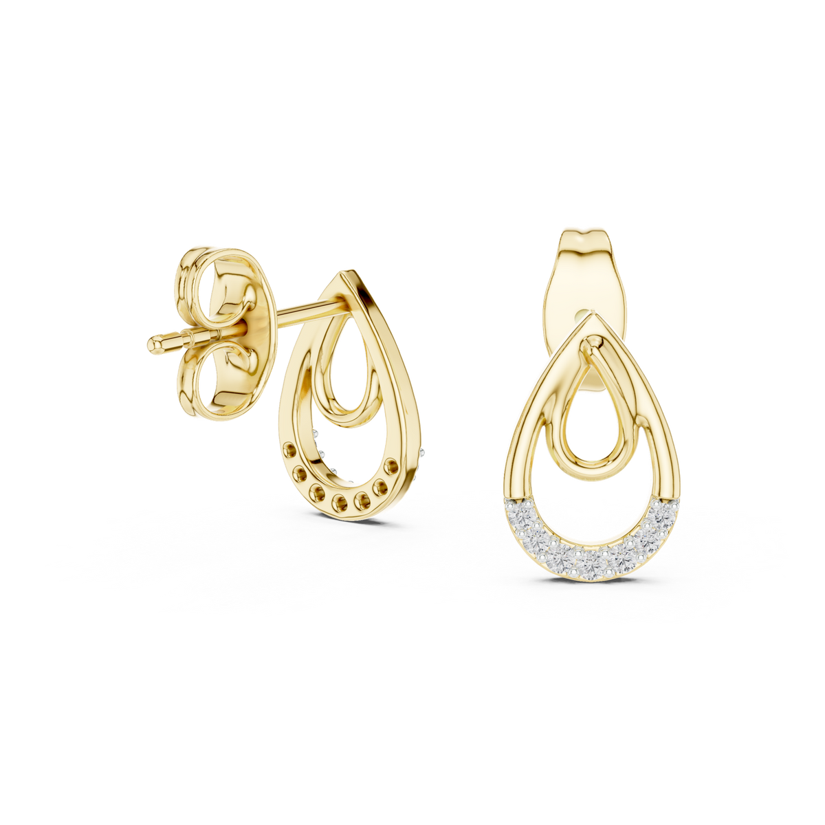 14K Solid Gold Lab Diamond Cluster Earrings, Yellow Gold, view 1