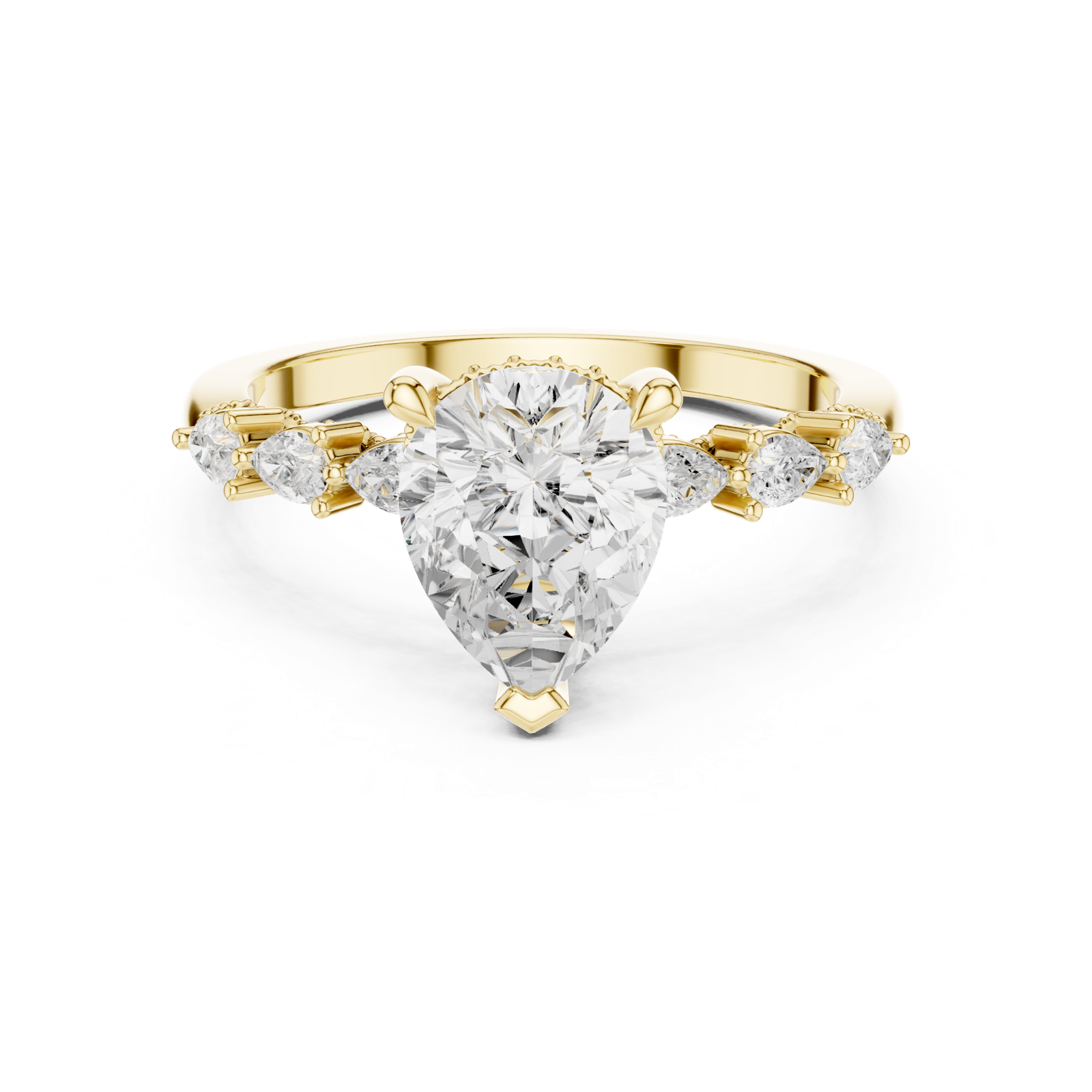 Gold Ring, Pear center stone, Yellow Gold, view 4