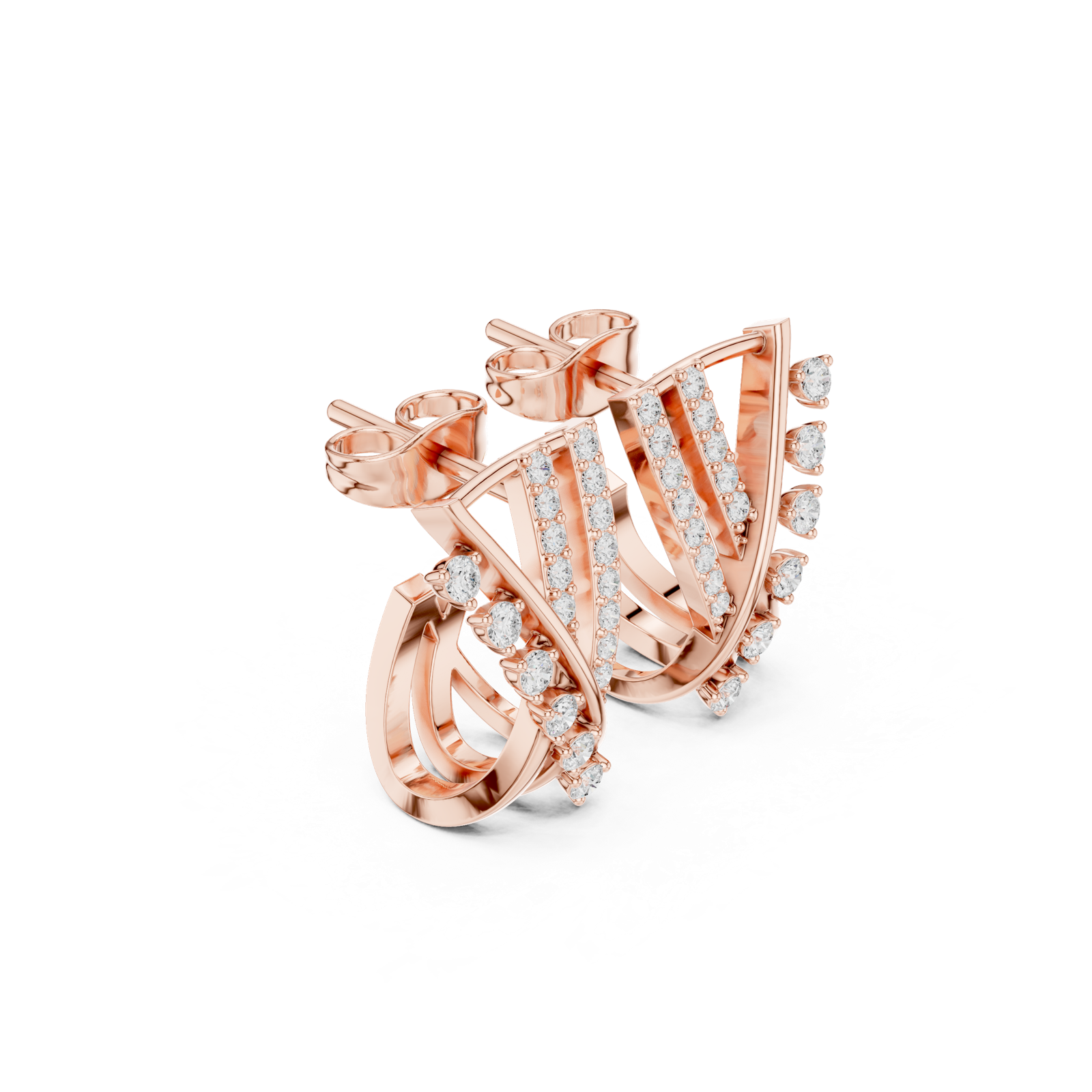 14K Solid Gold Lab Diamond Cluster Earrings, Rose Gold, view 1