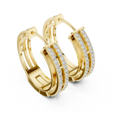 14K Solid Gold Lab Diamond Huggie Earrings, Yellow Gold, view 2