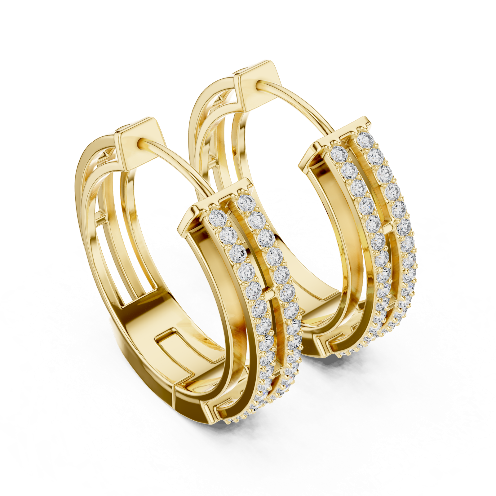 14K Solid Gold Lab Diamond Huggie Earrings, Yellow Gold, view 2
