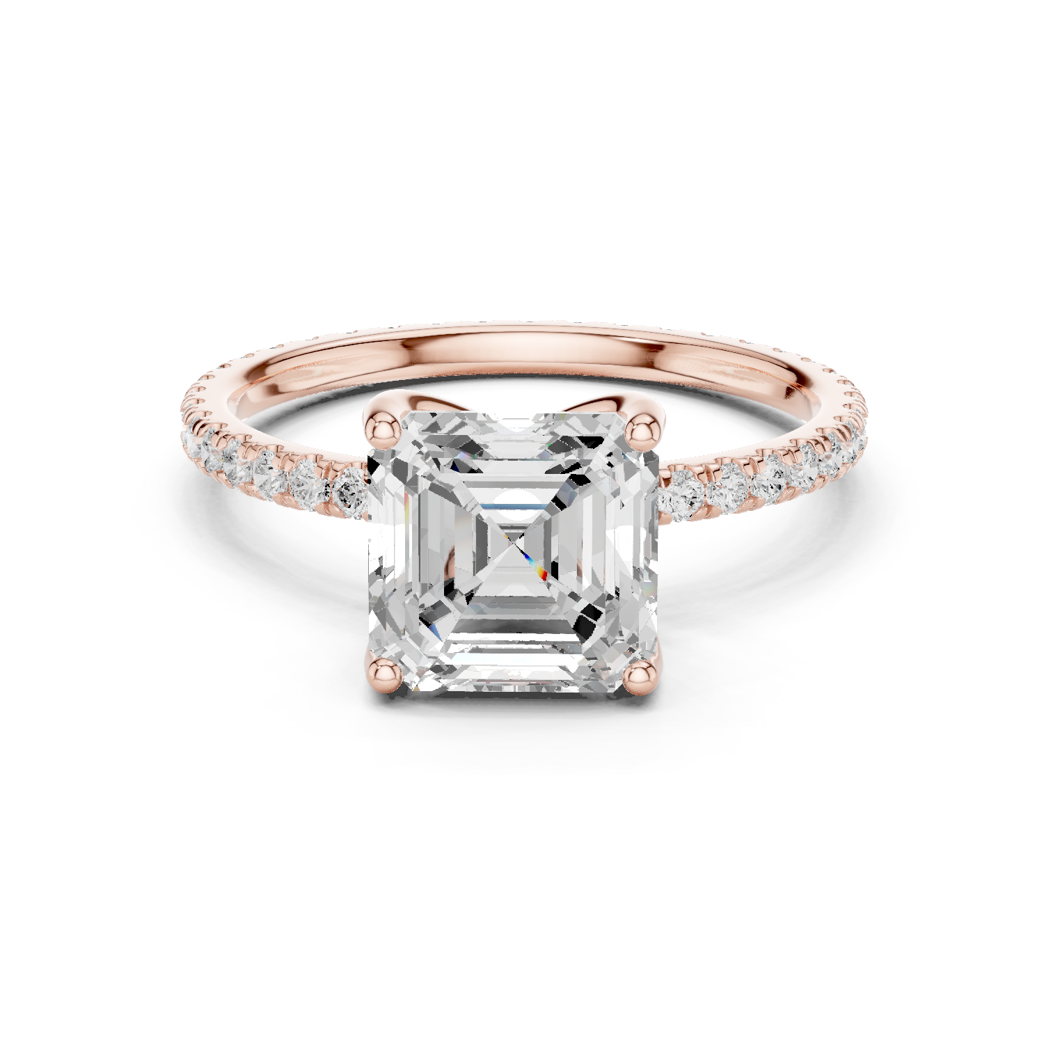 Gold Jewelry, Asscher center stone, Rose Gold