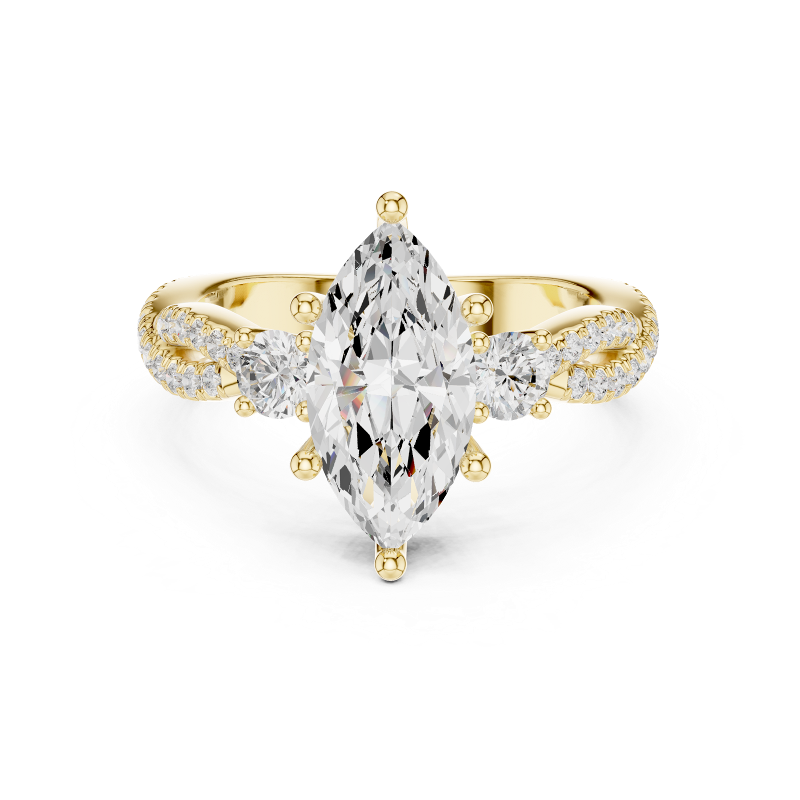 Gold Ring DDLR-281, Marquise center stone, Yellow Gold, view 4