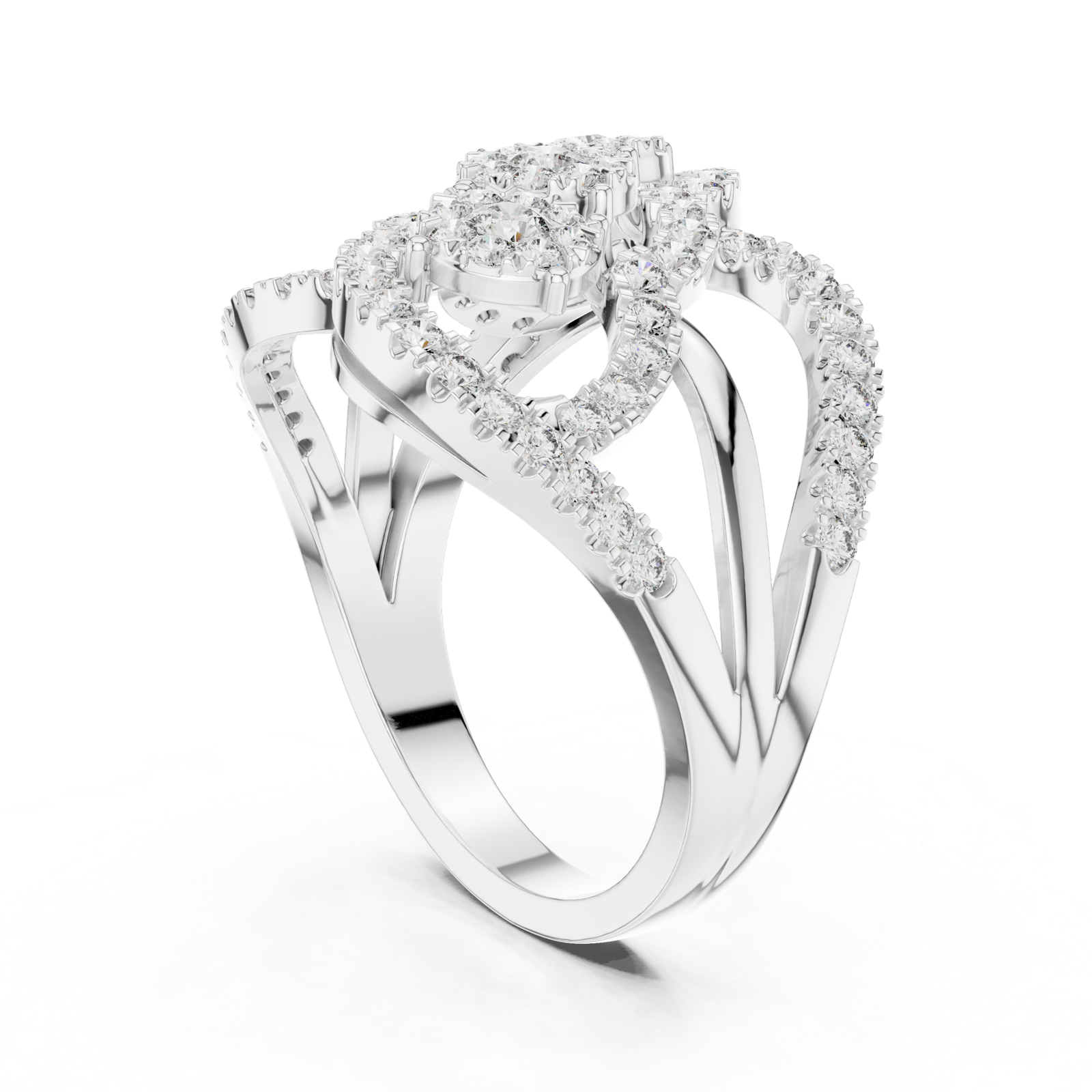 14K Solid Gold Lab Diamond Cluster Ring, White Gold, view 1