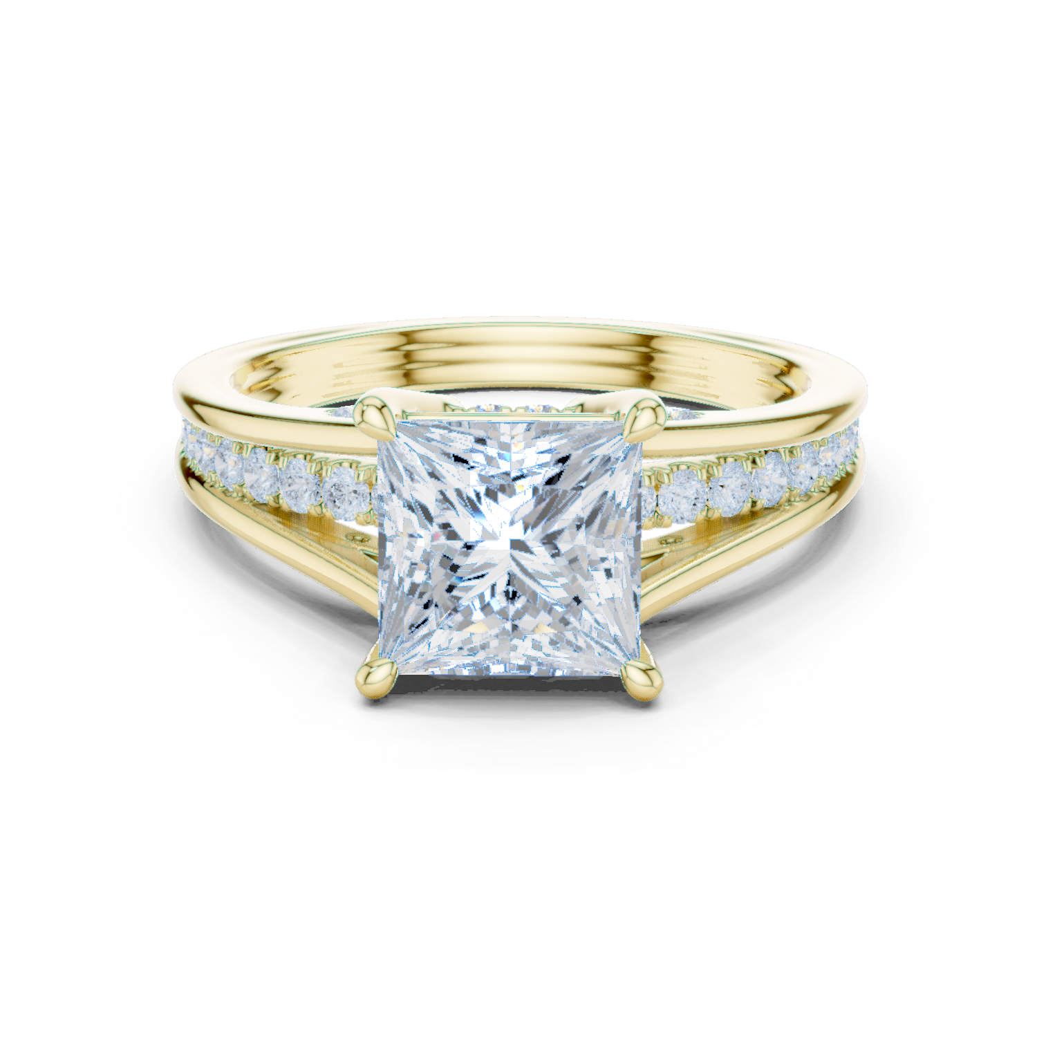 Gold Ring DDLR-253, Princess center stone, Yellow Gold