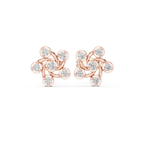 14K Solid Gold Lab Diamond Flower Cluster Earrings, Rose Gold