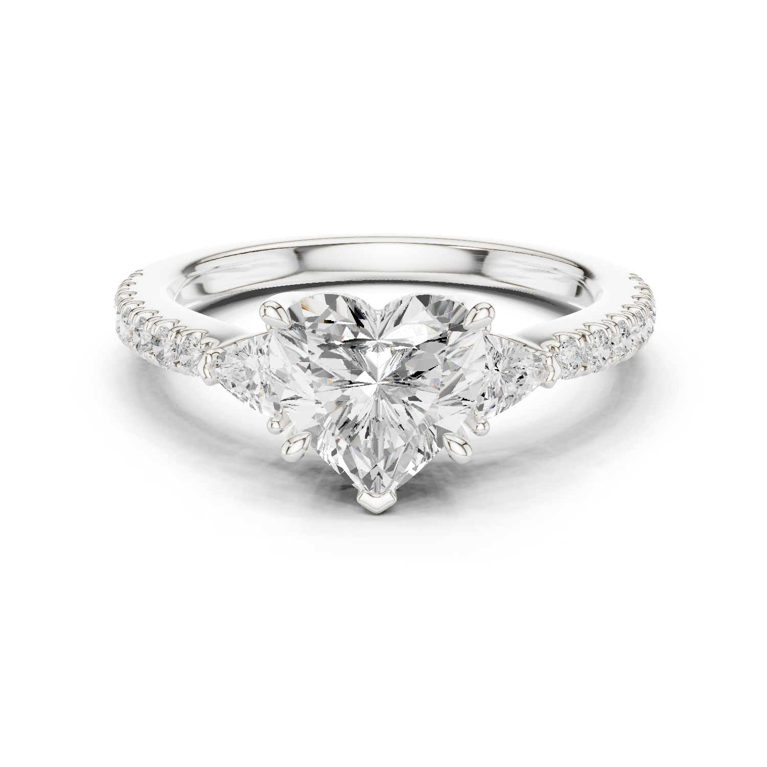 Gold Ring DDLR-037, Heart center stone, White Gold