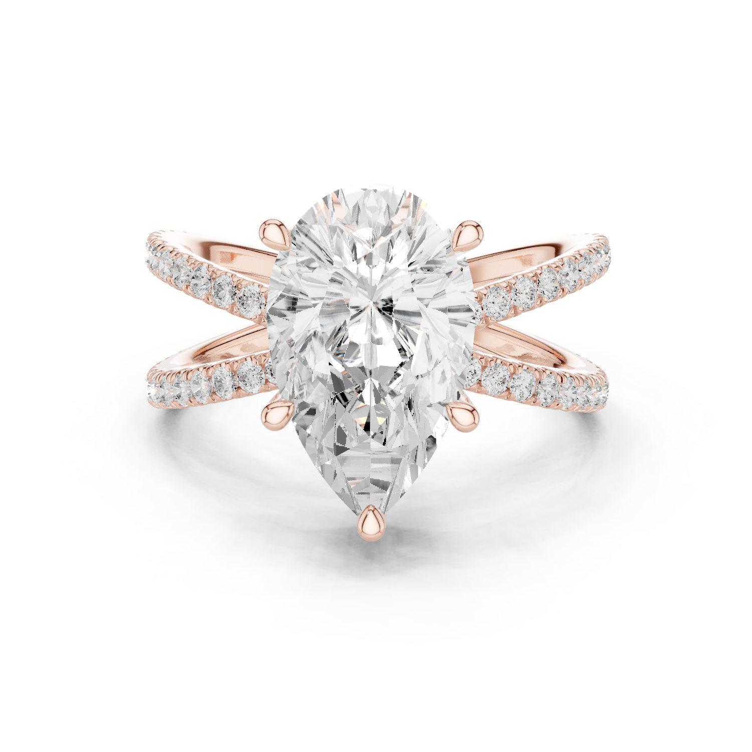 Gold Jewelry L36-25, Pear center stone, Rose Gold