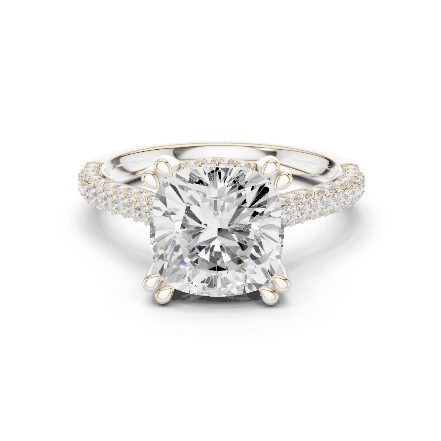 Gold Ring DDLR-260, Cushion center stone, White Gold