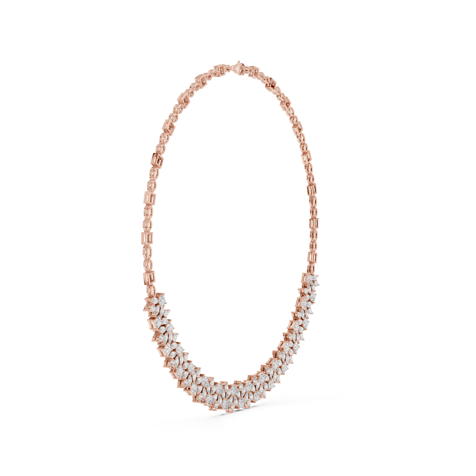 14K Solid Gold Lab Diamond Station Necklace, Rose Gold, view 3