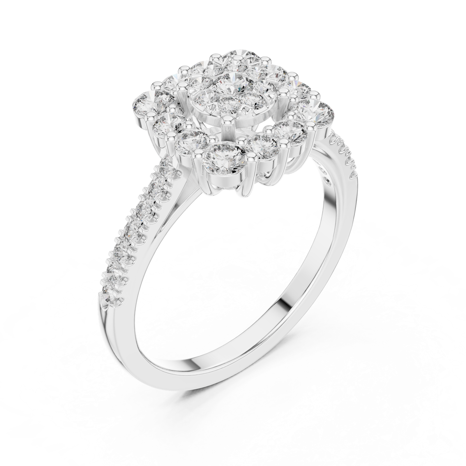 14K Solid Gold Lab Diamond Halo Ring, White Gold, view 2