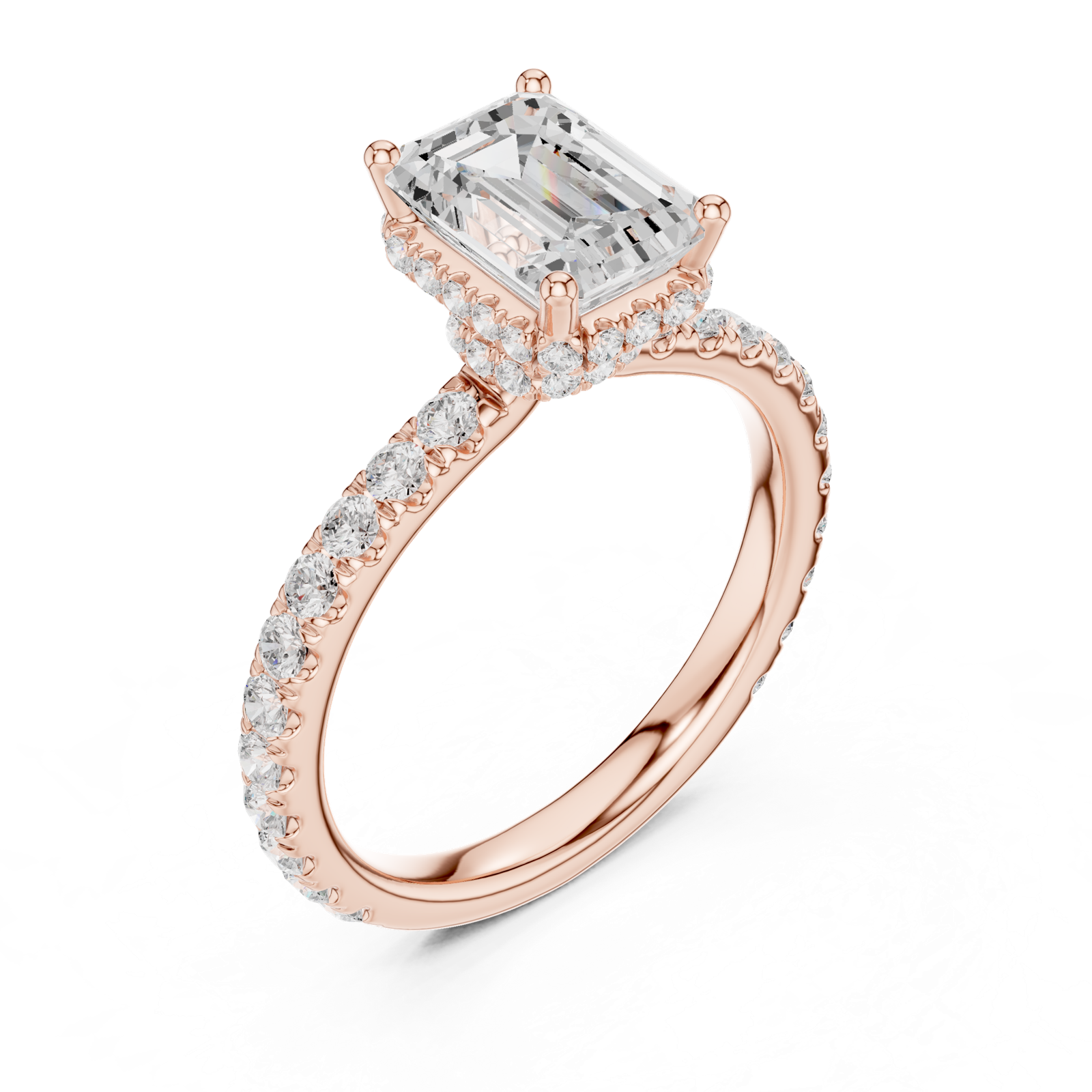 Gold Ring DDLR-165, Emerald center stone, Rose Gold, view 2