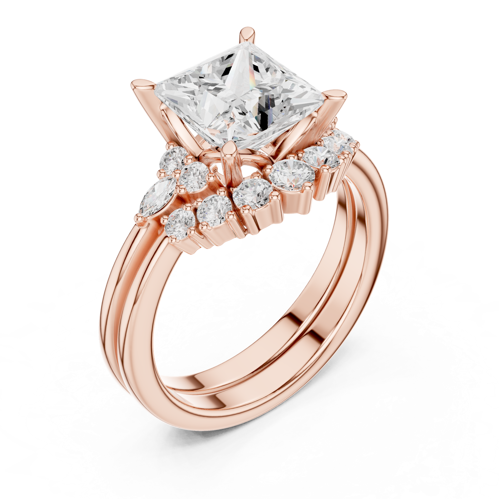 Gold Ring DDLR-440, Princess center stone, Rose Gold, view 2