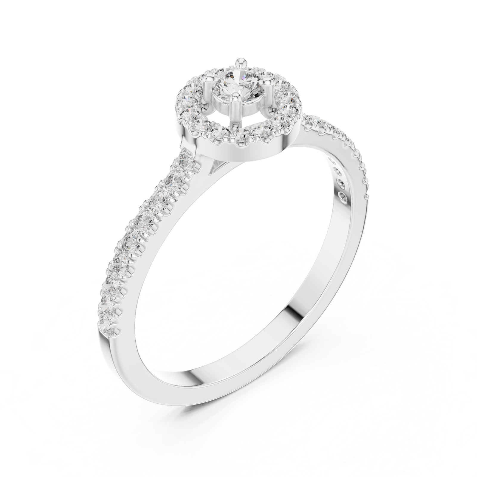 14K Solid Gold Lab Diamond Halo Ring, White Gold, view 2