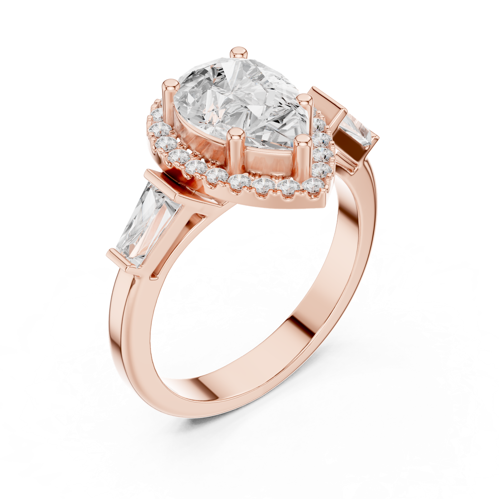 Gold Ring DDLR-342, Pear center stone, Rose Gold, view 2