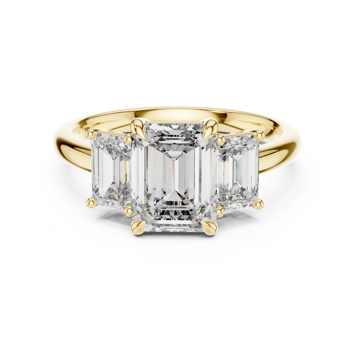 14K Solid Gold Lab Diamond Three-Stone Ring, Yellow Gold
