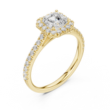 Gold Halo Pave Engagement Ring, Asscher center stone, Yellow Gold, view 2