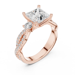 Gold Ring DDLR-281, Princess center stone, Rose Gold, view 2