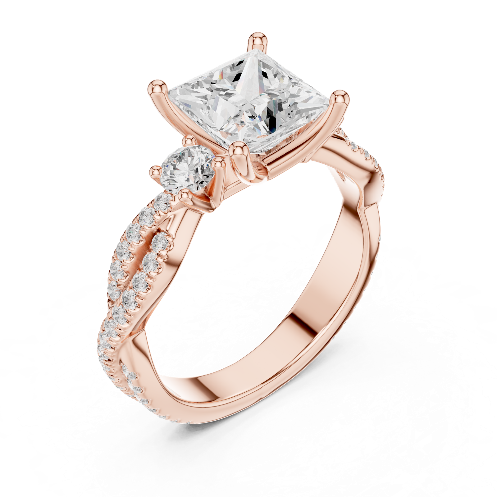 Gold Ring DDLR-281, Princess center stone, Rose Gold, view 2
