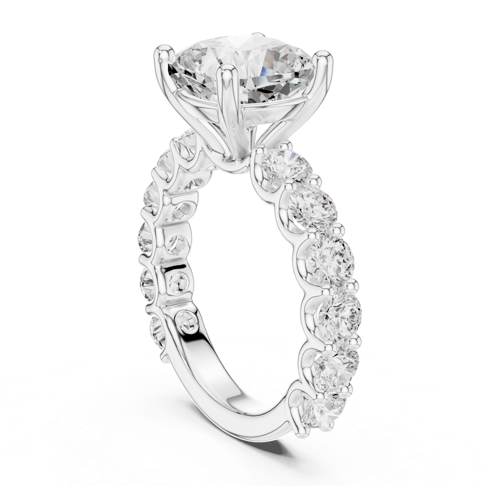 Gold Ring DDLR-087, Cushion center stone, White Gold, view 1