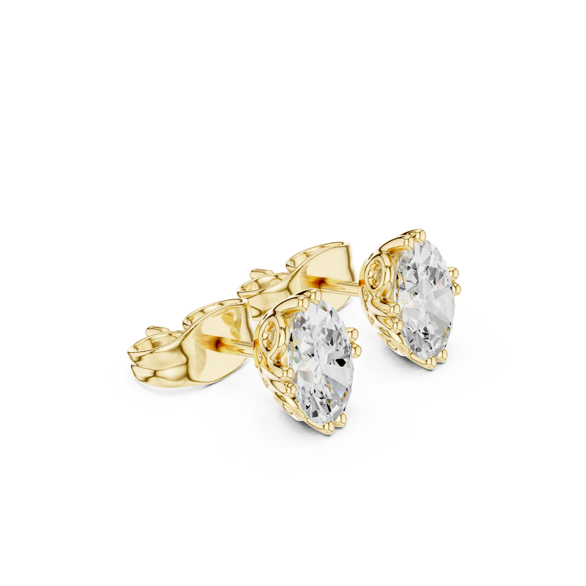 14K Solid Gold Lab Diamond Stud Earrings, Yellow Gold, view 1