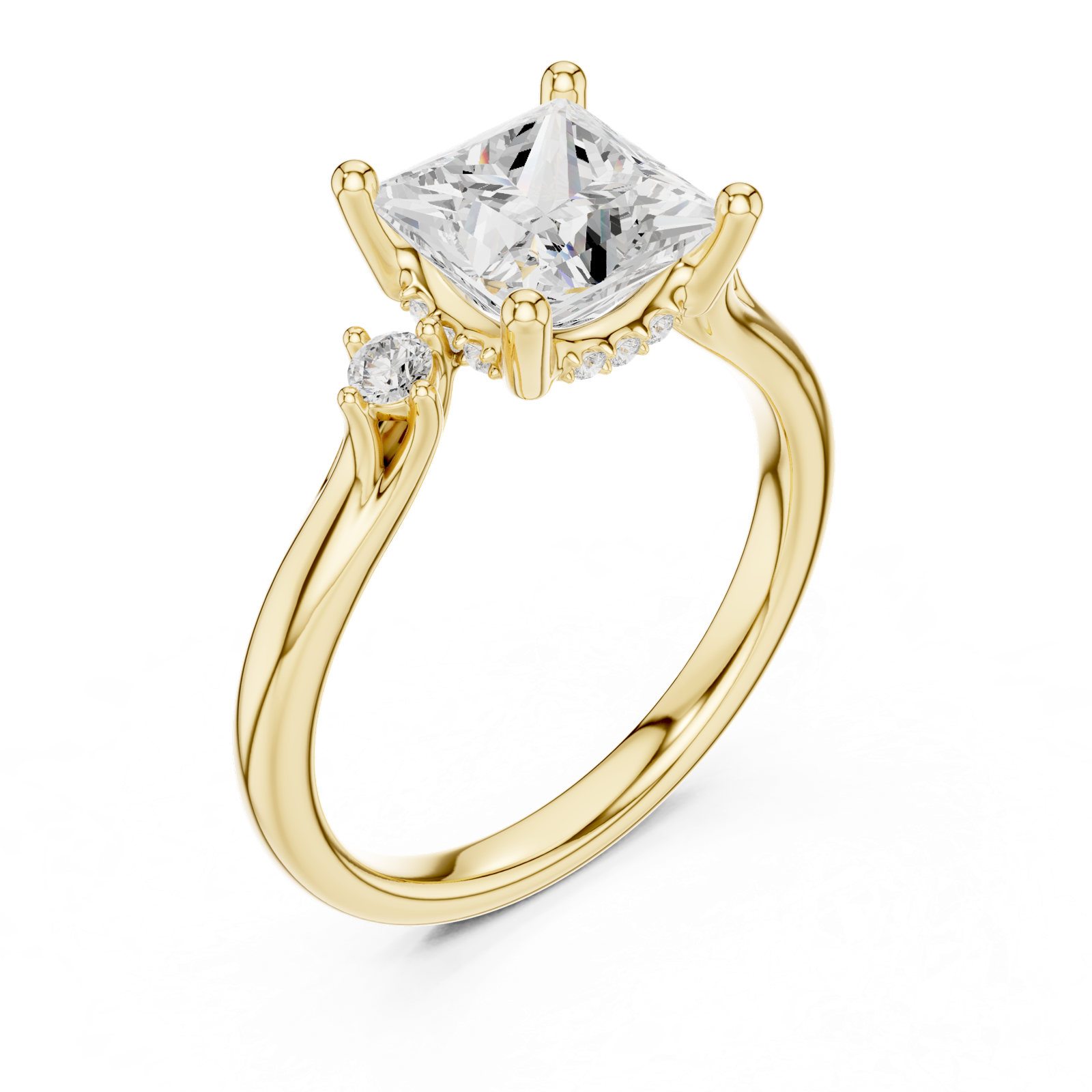 Gold Ring DDLR-164, Princess center stone, Yellow Gold, view 2