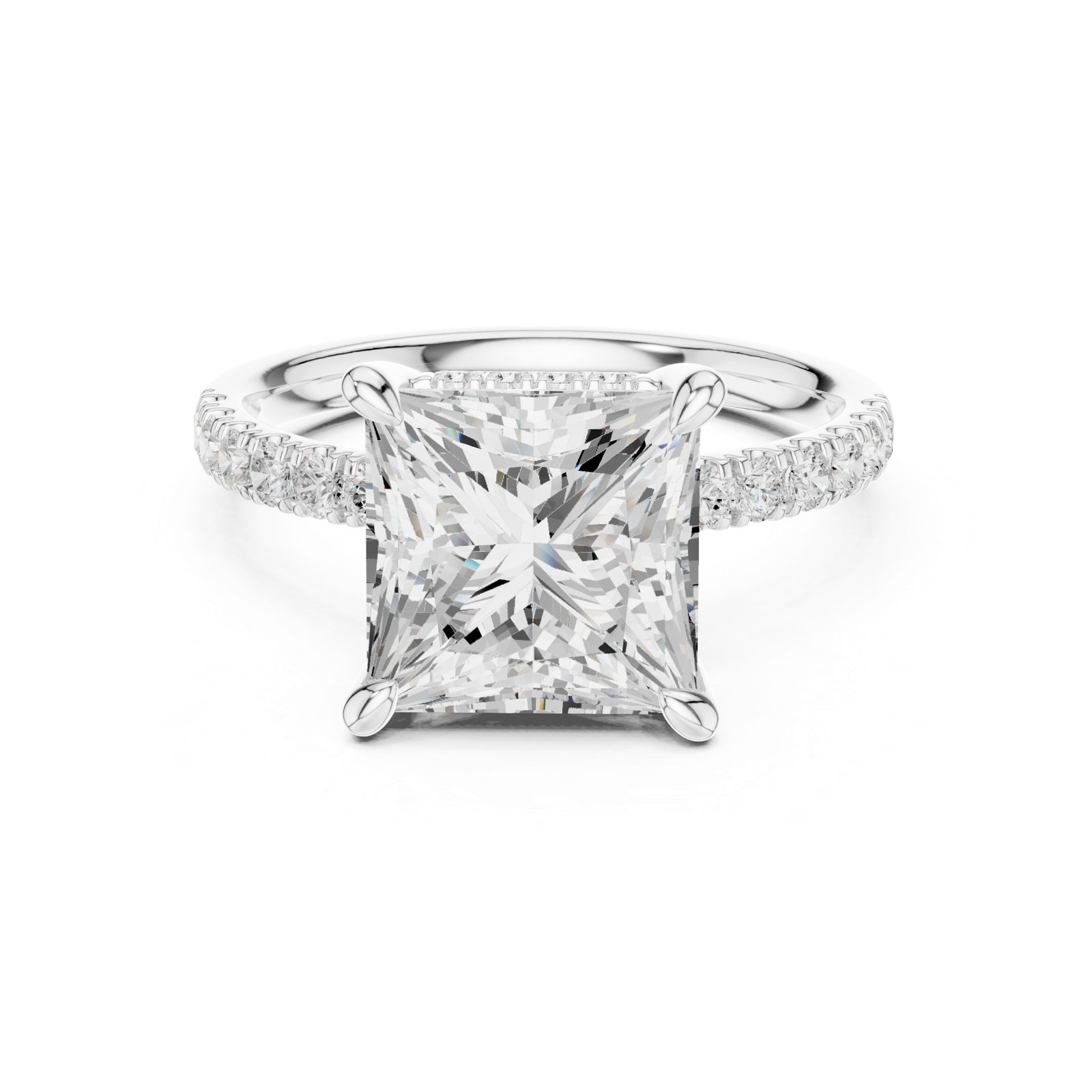 Gold Ring DDLR-259, Princess center stone, White Gold, view 4