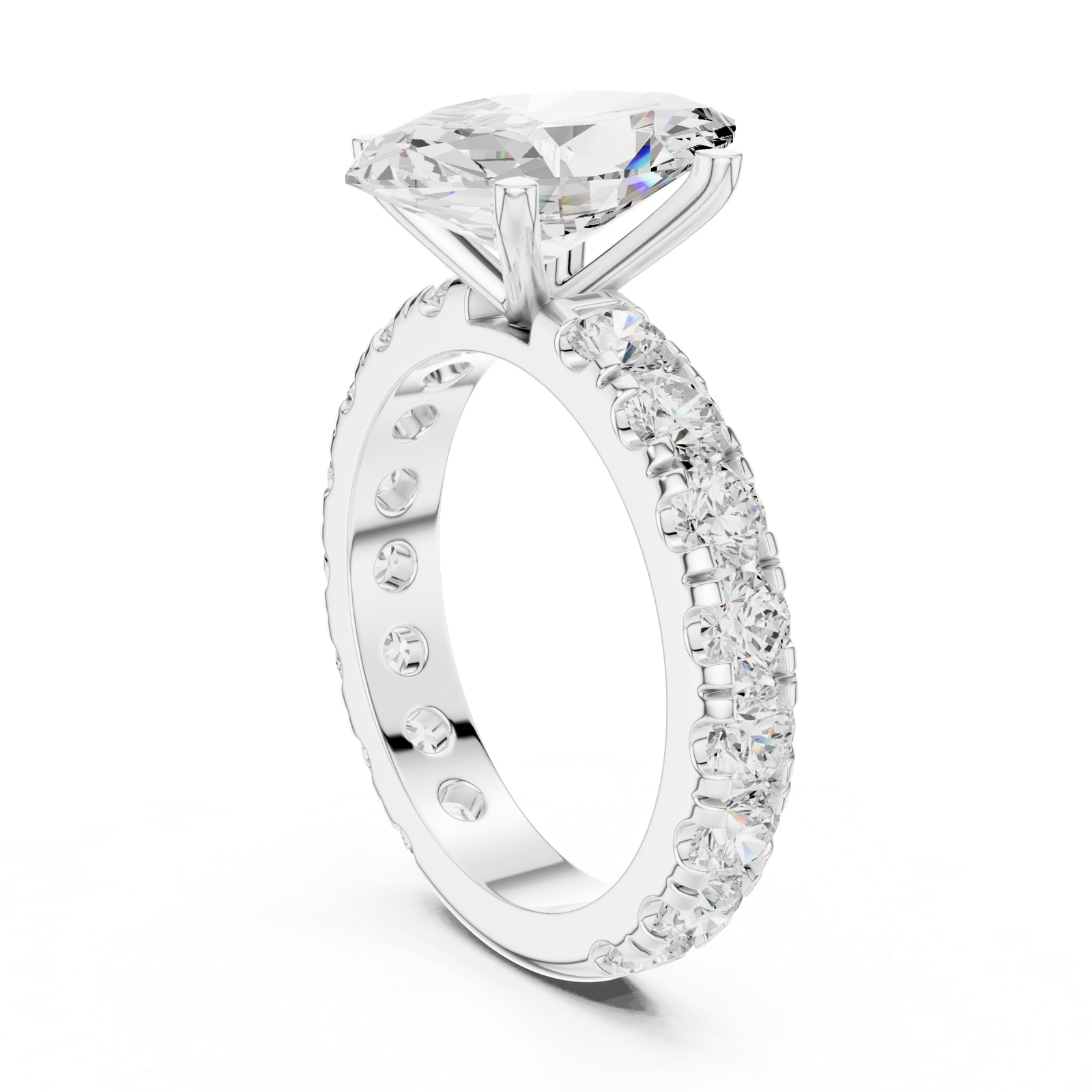Gold Jewelry L35-63, Marquise center stone, White Gold, view 1