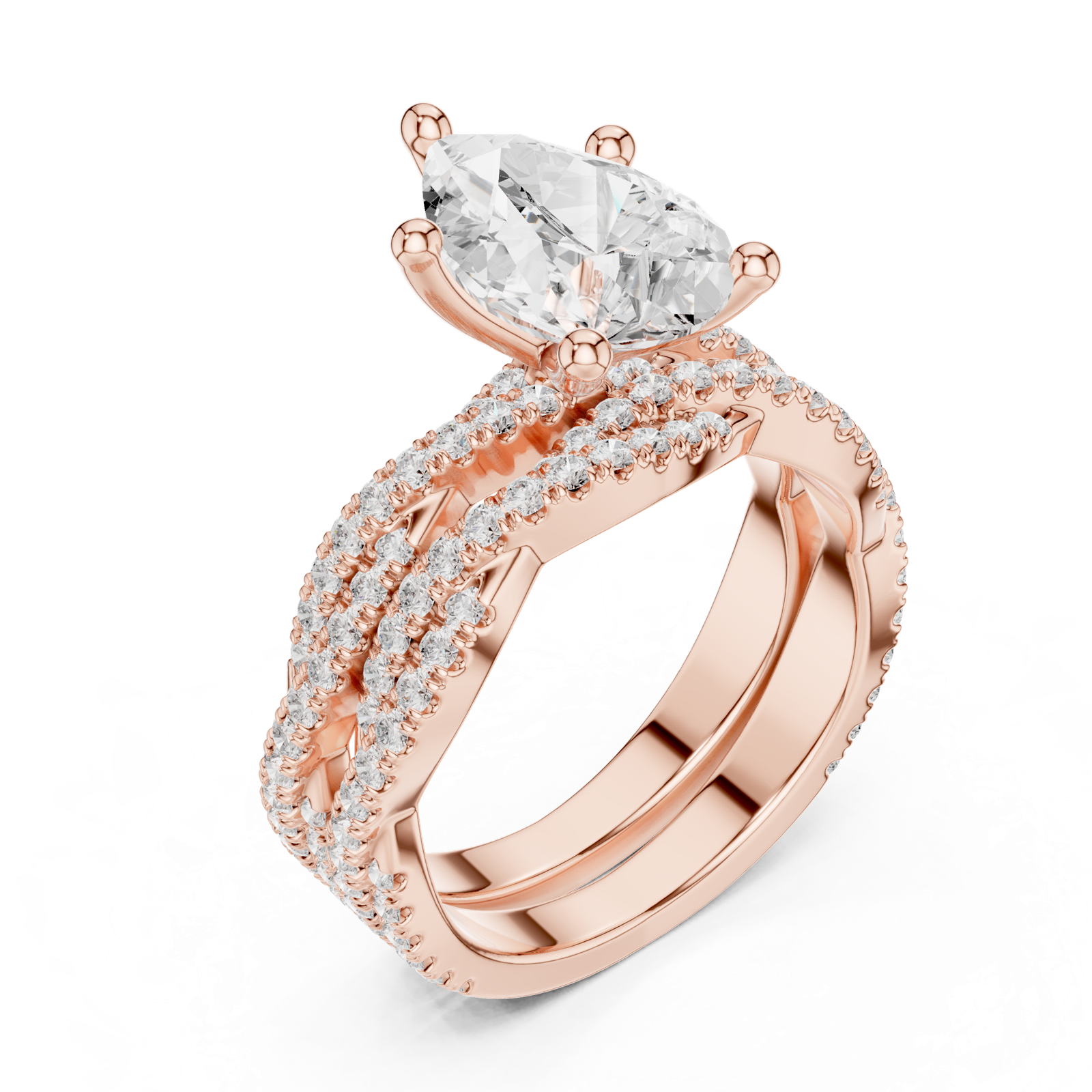 Gold Ring DDLR-300, Pear center stone, Rose Gold, view 2