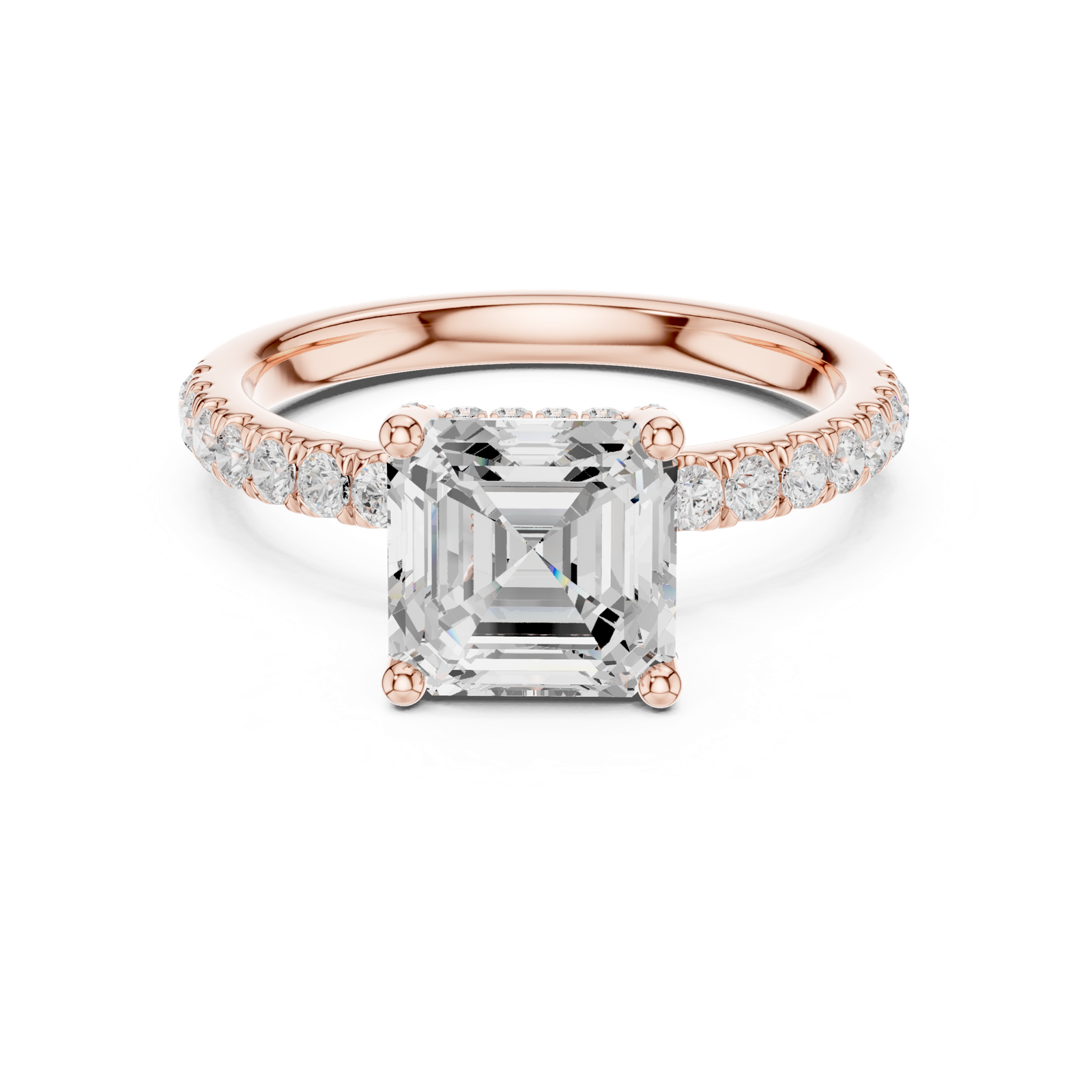 Gold Ring, Asscher center stone, Rose Gold, view 4