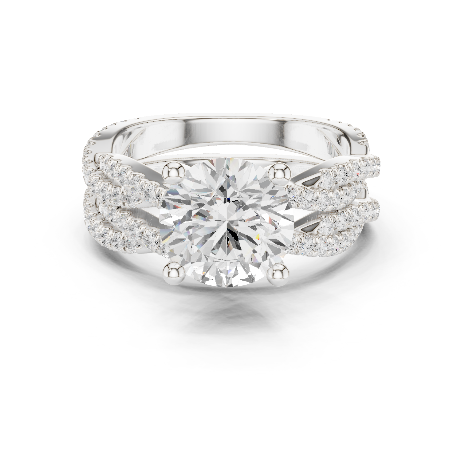 Gold Ring DDLR-300, Round center stone, White Gold