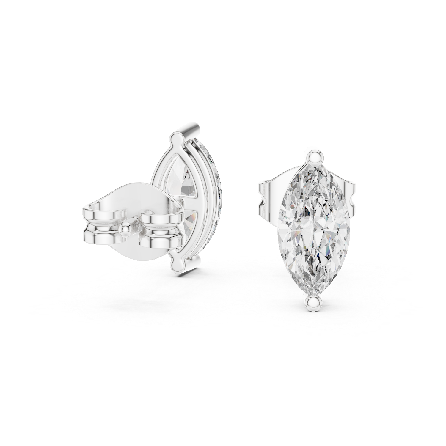 14K Solid Gold Lab Diamond Stud Earrings, White Gold, view 1