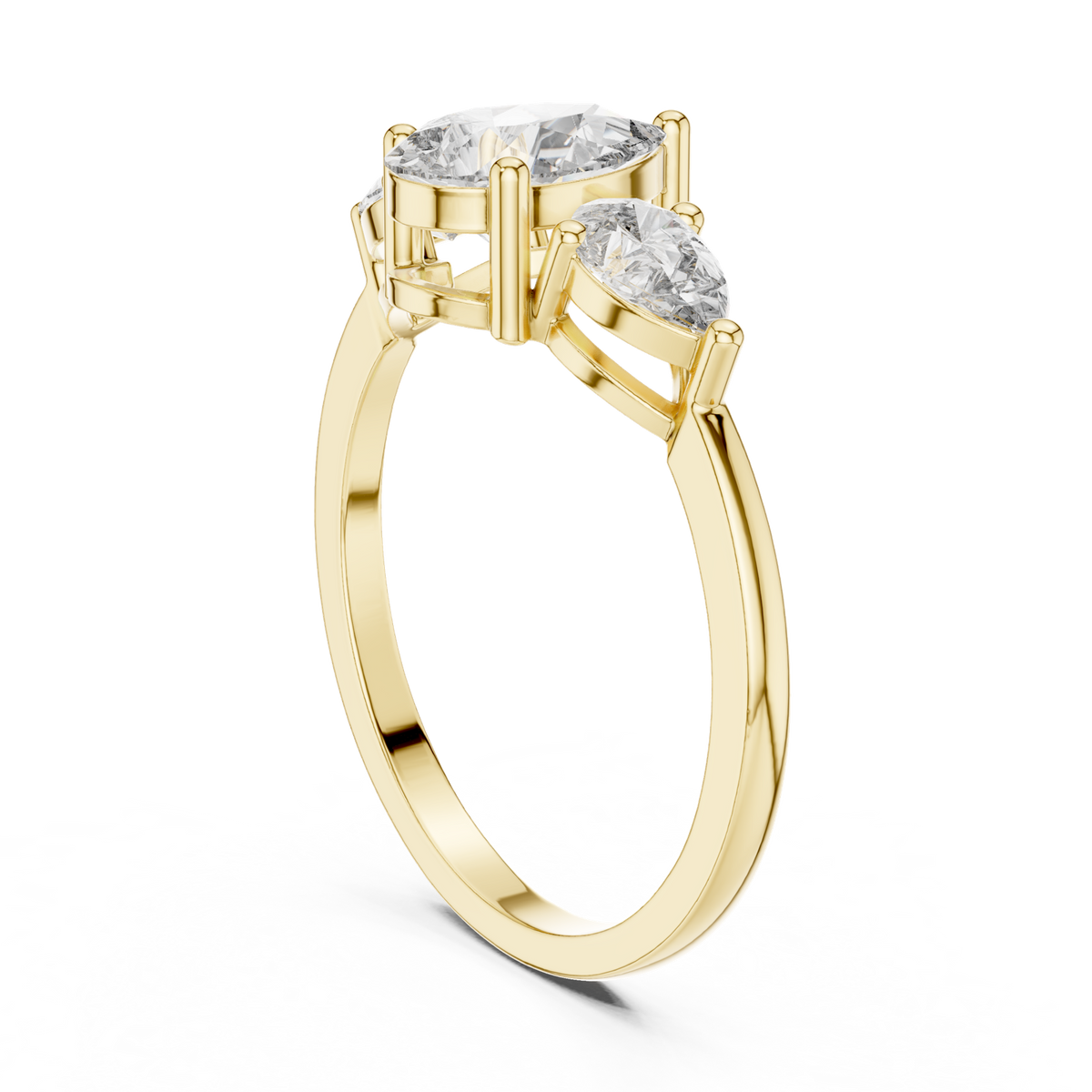 14K Solid Gold Lab Diamond Three-Stone Ring, Yellow Gold, view 1