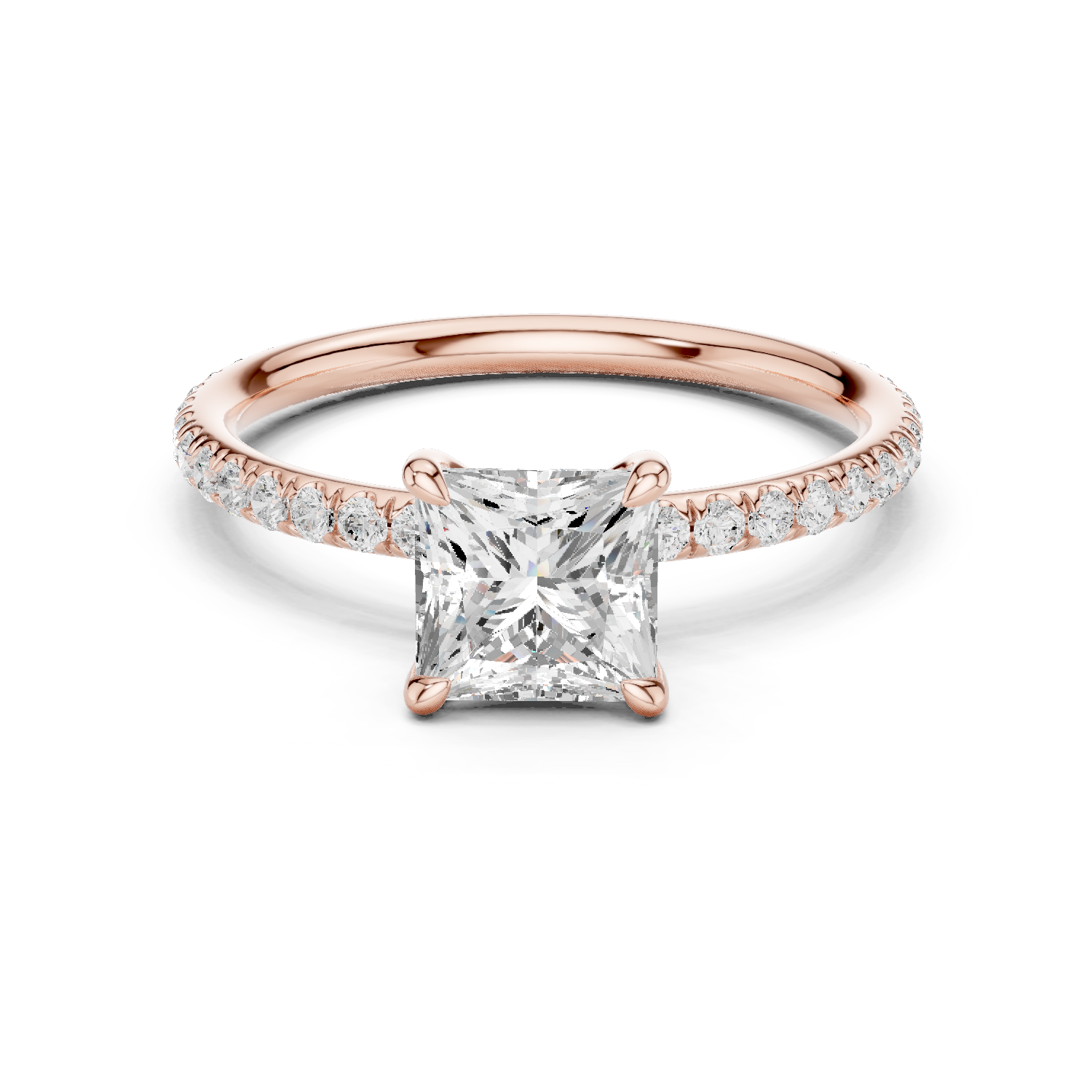 Gold Jewelry L36-15, Princess center stone, Rose Gold
