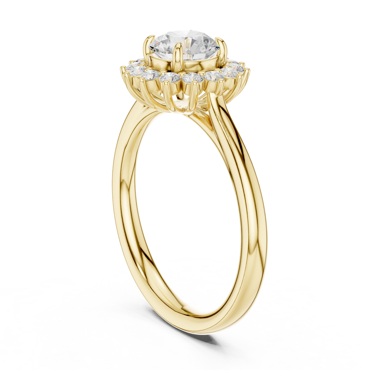 14K Solid Gold Lab Diamond Halo Ring, Yellow Gold, view 1