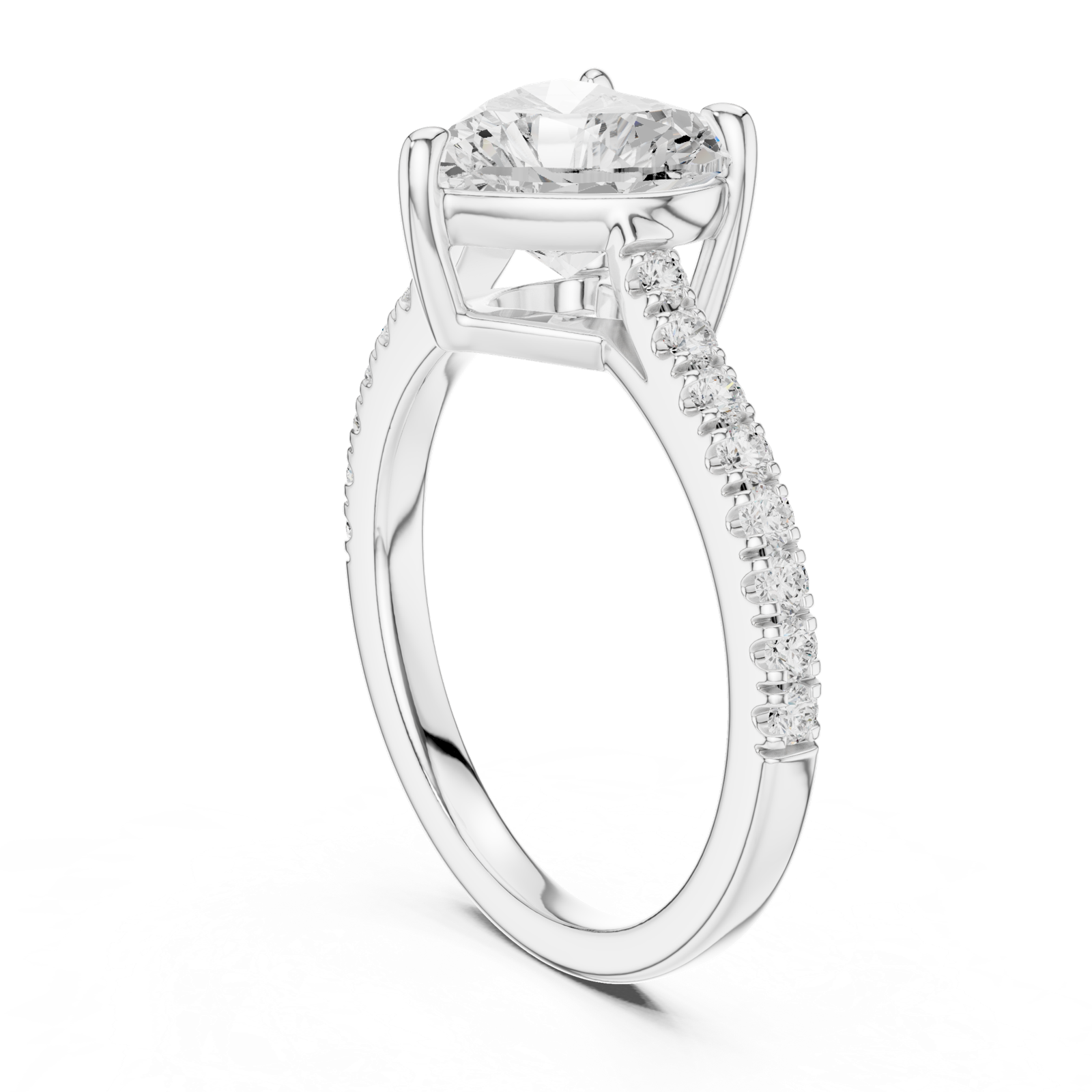 Gold Ring DDLR-039, Heart center stone, White Gold, view 1